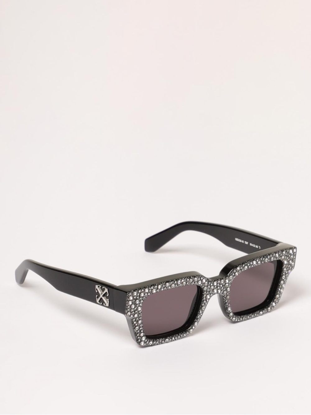 New Off-White OERI126L 7607 Virgil Black Square Crystal Embellished Sunglasses